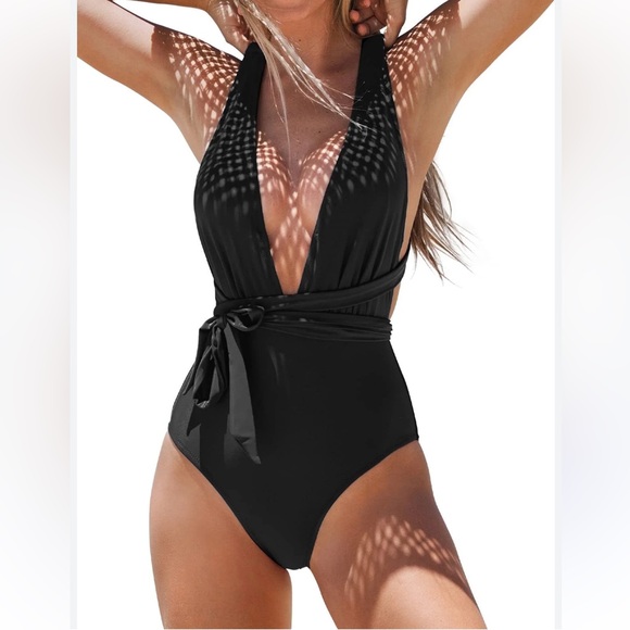 swimwear Other - Women's V Neck One Piece Black Swimsuit Monokini NWT Size M